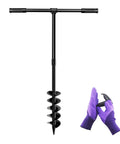 Hand Drill Auger Post Hole Digger For Gardening 4 Inch Diameter By 38 Inch Length Manual Spiral Drill Bit with purple gloves