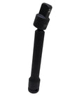 Six Inch Universal Joint Swivel Impact Extension Half Inch Drive To Half Inch Drive Pinless, 360 Degree Flex, Heavy Duty Cr-Mo Alloy Forged And Heat Treated, High Torque For Tight Spots, Lifetime Limited Warranty. black 6-inch swivel extension for 1/2-inch drive
