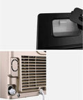 Top Shelf Portable Countertop Ice Maker Machine Snaps Frosty Cubes In Minutes Transparent Viewing Window Food Safe Abs Body showing side and top views with water outlet.