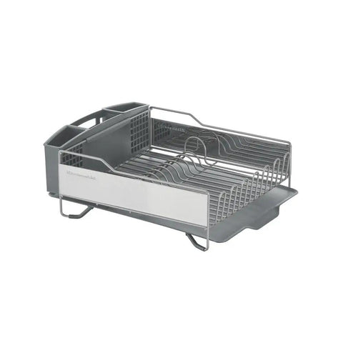 Full Size Countertop Dish Rack Heavy Duty Organizer With Angled Draining Surface Removable Utensil Basket Non Slip Base Slick Rust Resistant Finish Straight Up Effortless Drying System In Light Grey