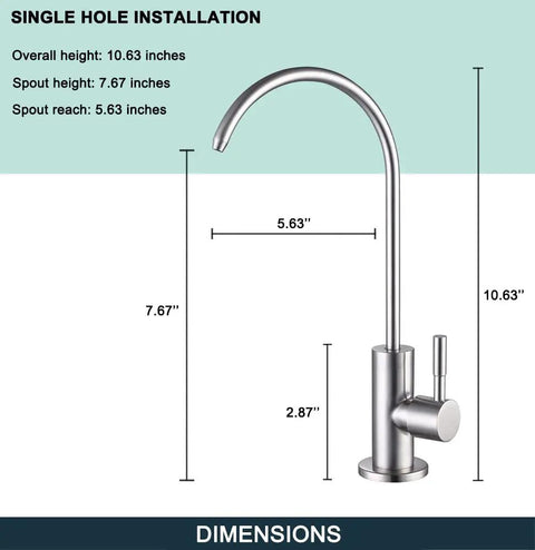 Lead Free Drinking Water Faucet For Kitchen Must Have That Fits Most Reverse Osmosis Systems, Stainless Steel 304 Body With Brushed Gold Finish, dimensions