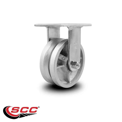 Built Tough 5 Inch V Groove Semi Steel Wheel Rigid Caster showing precision roller bearing for smooth glide.