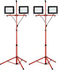 Dual Head LED Work Lights On Stand, 200W Boss Level Bright Flood Lamps, 26000 Lumens, on adjustable tripod stands