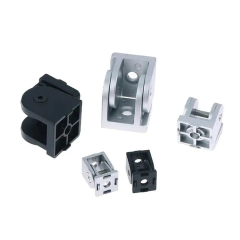 Heavy Duty Aluminum Profile Hinges With Adjustable Angles For 20 30 40 Series Profiles Zinc Alloy Industrial Connector Soft Close Damping For Silent Anti Slam Cabinet Doors, showing various hinge parts in black and silver.