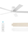 52 Inch Ceiling Fan With Lights, Dope Reversible Blades, Quiet DC Motor, 6 Speeds, Dimmable Lighting, White Flush Mount with remote