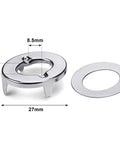 Canvas twist lock fastener front view; chrome metal with washer, 27mm outer diameter
