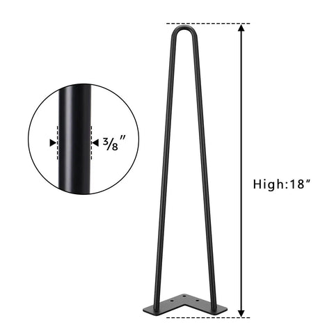 18 Inch Heavy Duty Hairpin Furniture Legs For Nightstands Coffee Tables And Desks Made Of Durable Metal Black Finish