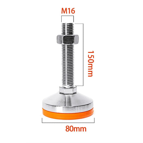 Heavy Duty Adjustable Rubber Leveling Feet With Thick Carbon Steel Base Plate And Threaded Support Legs For Machinery And Equipment Racks, 150mm height, 80mm diameter.