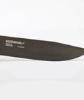 Close-up of the blade of a Bushcraft Survival Fixed Blade Knife With Carbon Steel Blade Black DLC Coated 4.3 Inch Includes Sheath And Fire Starter