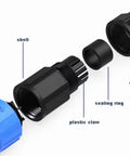 Rock Solid M23 8 Pin Waterproof Wire Connector IP67 Rated with detailed parts including shell, core, and sealing components.