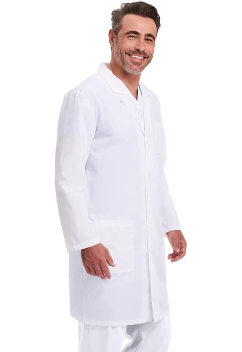 Unisex 40 Inch Scrub Lab Coat With Notched Lapel And Four Button Front For Medical Pros And Students White Pro Grade Medical Attire All Day Comfort Style 83403 XL