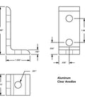 Technical diagram of 10 Series Aluminum 90 Degree Inside Corner Bracket with three 0.281 inch holes for T Slot Extrusion Projects.