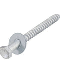Heavy Duty Three Eighths Inch by Three Inch Lag Bolts Set with 50 Lag Screws and 50 USS Washers, visible from side