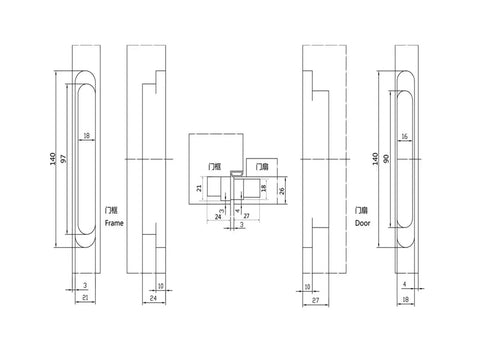 Technical diagram of Three Way Adjustable Concealed Door Hinge In Zinc Alloy For Silent, Smooth Operation And Heavy Duty Durability