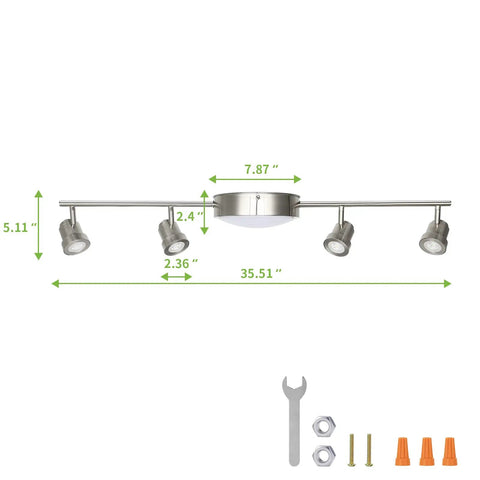 4 Light Track Lighting Kit With Flush Mount Ceiling Light 15W Brushed Nickel Integrated LED Modern Track Lighting With Flexible Rotatable Heads Sleek Warm White 3000K 3000LM ETL Listed