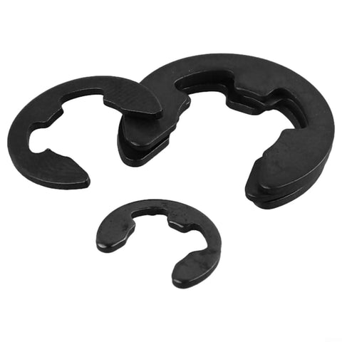 580 Piece E Type Retaining Ring Set with Black Carbon Steel External Snap Rings 1.5mm to 10mm range, close-up of rings