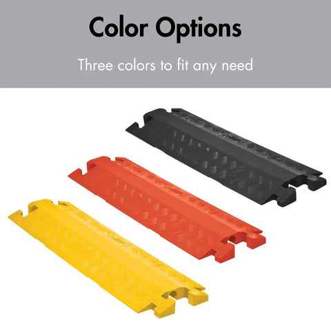 Rugged Drive Over Cable Protector For 1.25 Inch Lines With Heavy Duty 17k Axle Load Drop Over Ramp in black, red, and yellow options