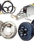 Front view of Tie Down Engineering hydraulic drum brake kit with 10in drum, 6,600-lb actuator, 5-lug hubs