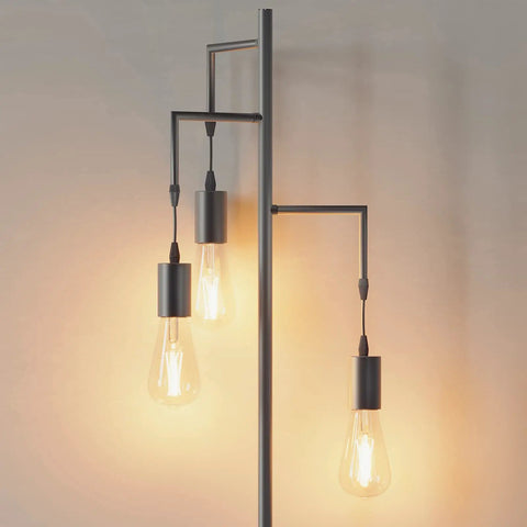 Farmhouse Industrial Tree Floor Lamp With 3 Edison LED Bulbs For Living Room, Bedroom And Office, close-up of bulb arrangement