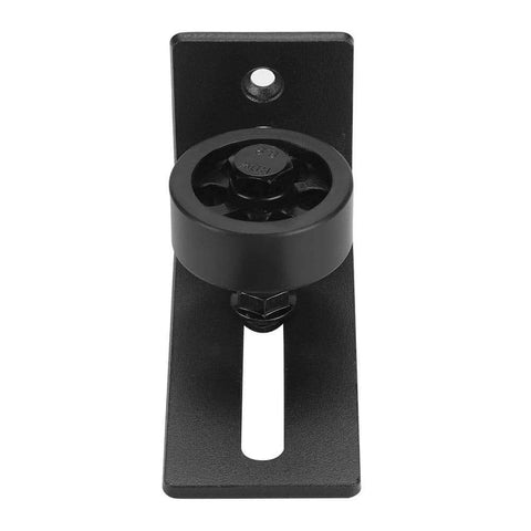 Front view of Beefy Black Carbon Steel Barn Door Guide Rail for Sliding Doors, anti-rust, anti-deformation wall bottom guide.