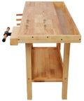 Side view of 48 Inch Heavy Duty Workbench With 330 Pound Capacity Solid Rubber Wood Construction Drawer Storage And Shelves