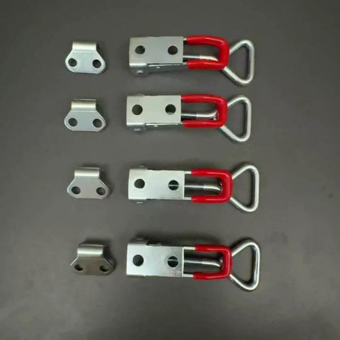 Four Piece Quick Release Latch Clamp Set In 304 Stainless Steel For Boxes Panels And Toolboxes, weatherproof silver layout.