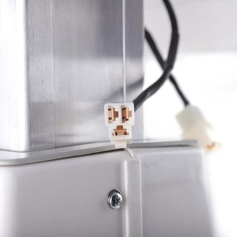 Close-up of electrical connectors on Pro Grade Motorized Optical Instrument Table With Adjustable Height For Slit Lamp And Eyeglass Measurements In Vision Clinics And Optical Stores, 15.75 By 18.9 Inches, Heavy Duty H Shaped Base
