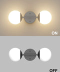 Black Two Light Globe Wall Sconce Modern Indoor Lighting For Living Room Bedroom Hallway Bathroom With 3000K G9 Bulbs Included Hardwired Easy Install Today, shown on and off