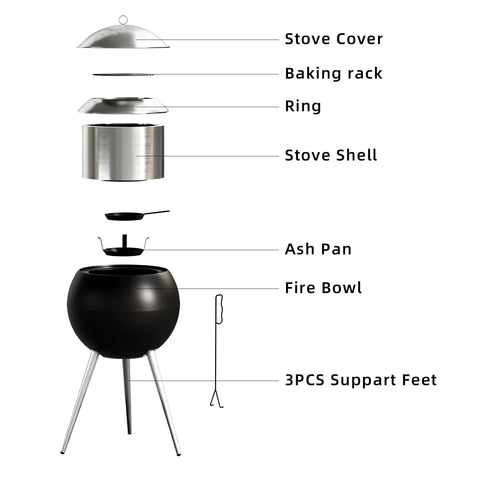 Smokeless Outdoor Fire Pit For Backyards And Patios 19.6 Inch Solo Bonfire Pit With Removable Ash Pan diagram showing parts