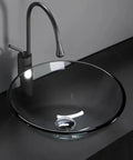 SDVantage Round Tempered Glass Vessel Sink Set for Bathroom Countertop, Above Counter Basin Bowl with modern faucet.