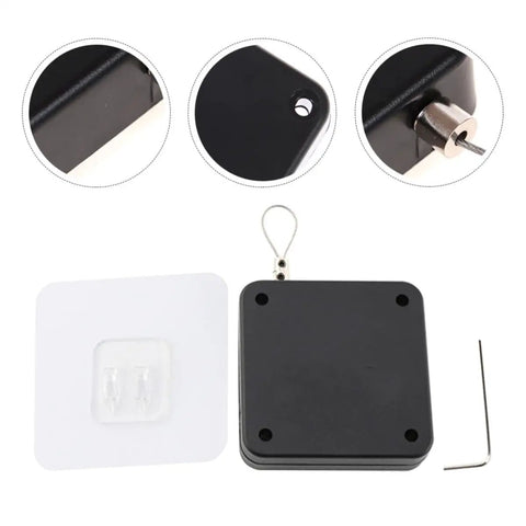 Automatic Retractable Door Closer Set Two Pack, Black ABS Plastic Self-Closing Cable Door Closers With Drawstrings, Easy No-Drill Install