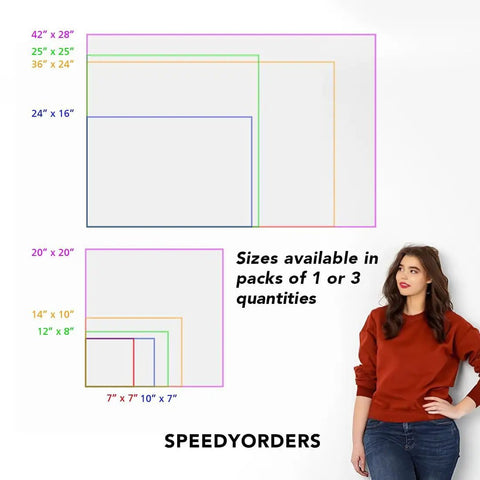 Personalized Outdoor Aluminum Sign For Business And Safety Waterproof Silver Brushed Metal 7x7 Inches size chart with model and pack quantities