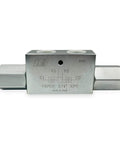 Beefy Double Pilot Operated Check Valve For Hydraulic Systems Three Quarter Inch NPT, 26 GPM Flow, zinc plated front view
