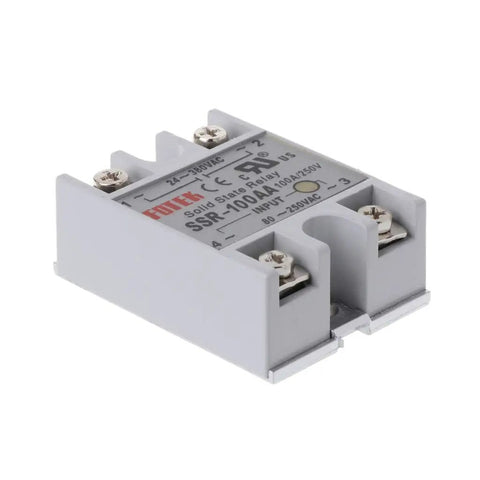 Rock Solid 100A Single Phase SSR Relay For Industrial Automation Temperature Control in gray with screw terminals.