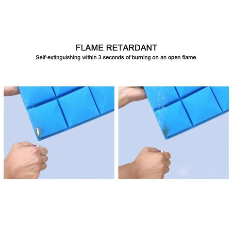 Heavy Duty Pink Acoustic Foam Panels For Walls 12 Pack Self Adhesive Soundproofing Tiles showing flame retardant feature in testing.