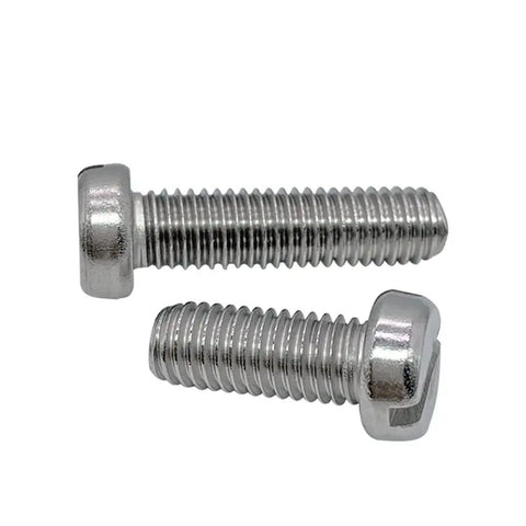 Pro Grade SS304 Stainless Steel Slotted Cheese Head Machine Screws M6 X 60Mm 10 Pack showing silver screws with slotted heads.