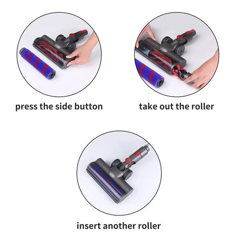 Dyson Hardwood Floor Attachment With Replacement Soft Roller Brush And LED Headlights, roller replacement process