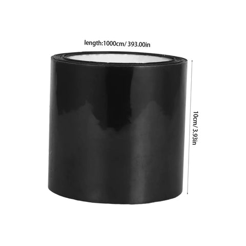 Heavy Duty Butyl Repair Tape for Quick Leak Fixes on Pipes, Windshields, ACs, RV Roofs, seen in a black roll measuring 10 cm by 1000 cm
