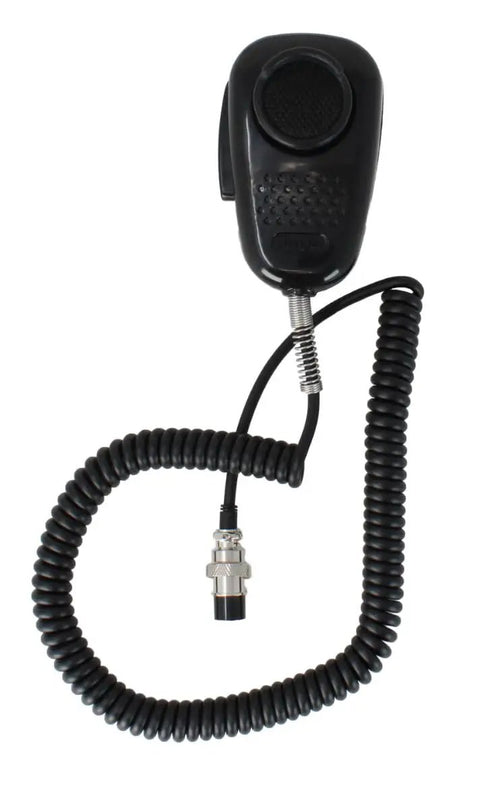 Noise Canceling Microphone For 4 Pin CB Ham Radios Compatible With Cobra Galaxy Connex RCI Uniden Stryker Magnum shown with coiled cord