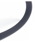 Built Tough Multi Wedge Drive Belt With High Modulus Rubber And Reinforced Cords For Industrial Machinery Featuring Low Stretch Construction viewed from a side angle.