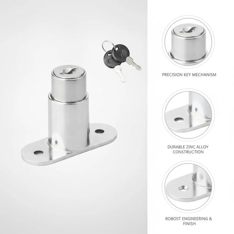 Sleek Silver Zinc Alloy Cam Lock For Cabinets Drawers And Sliding Doors Compact Replacement Hardware With Two Keys visible