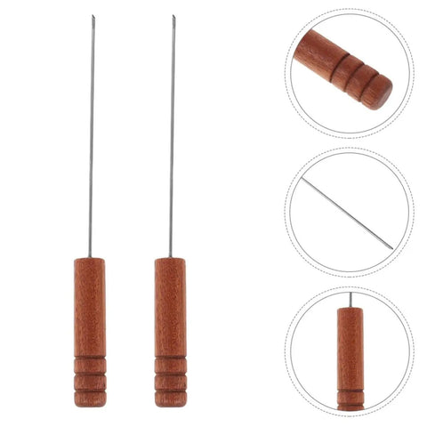 Stainless Steel Baiting Needle Tool With Nonslip Wood Handle For Threading Worms And Hooks Keeps Your Hands Safe And Goes Handy For Outdoor Carp And Lake Fishing Rig Work, stainless steel, wood handle, two-piece set