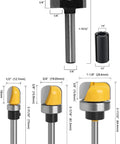 Slab Flattening Router Bit Set With Ball Bearing Dish For Bowls And Trays, YG6 carbide cutters, various sizes, one-quarter inch shank