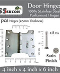 Image of Stainless Steel Parliament Door Hinge 4x4x6 Inch Wide with Satin Finish and 32D Self Drilling Screws Pack Of 3