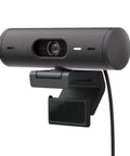 Built Different Brio 501 Full HD Webcam With RightLight 4 Tech, detailed view showing the adjustable clip and camera lens.