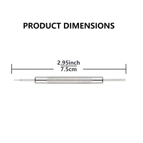 Dimensions of watch band link removal kit with pin remover and double ended punches for sizing straps.