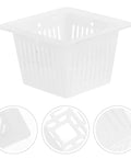 White Square Nursery Pots Set 12 Pack Plastic Planters For Indoor Outdoor Gardens Hydroponic Planting And Root Monitoring; side view.