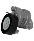 Must-Have Drive Belt Tensioner Pulley Kit A2722000270 That Totally Fits Your Benz C300, C350, E350, And E550 For Smooth Operation And Reliable Performance On The Road. Front view of gray metal drive belt tensioner pulley assembly with black pulley wheel.