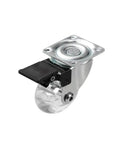 4 Pack 3 Inch PU transparent crystal wheel caster with brake for furniture and cabinets, shown at side angle.