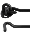 Heavy Duty 4 Inch Stainless Steel Gate Latch With Hook And Eye Barn Door Lock Hardware Built To Last Easy Mount Screws Rust Resistant Black Finish For Sliding Doors Garden Sheds Cabinets And Windows. Close-up of hook and eye latch detail.